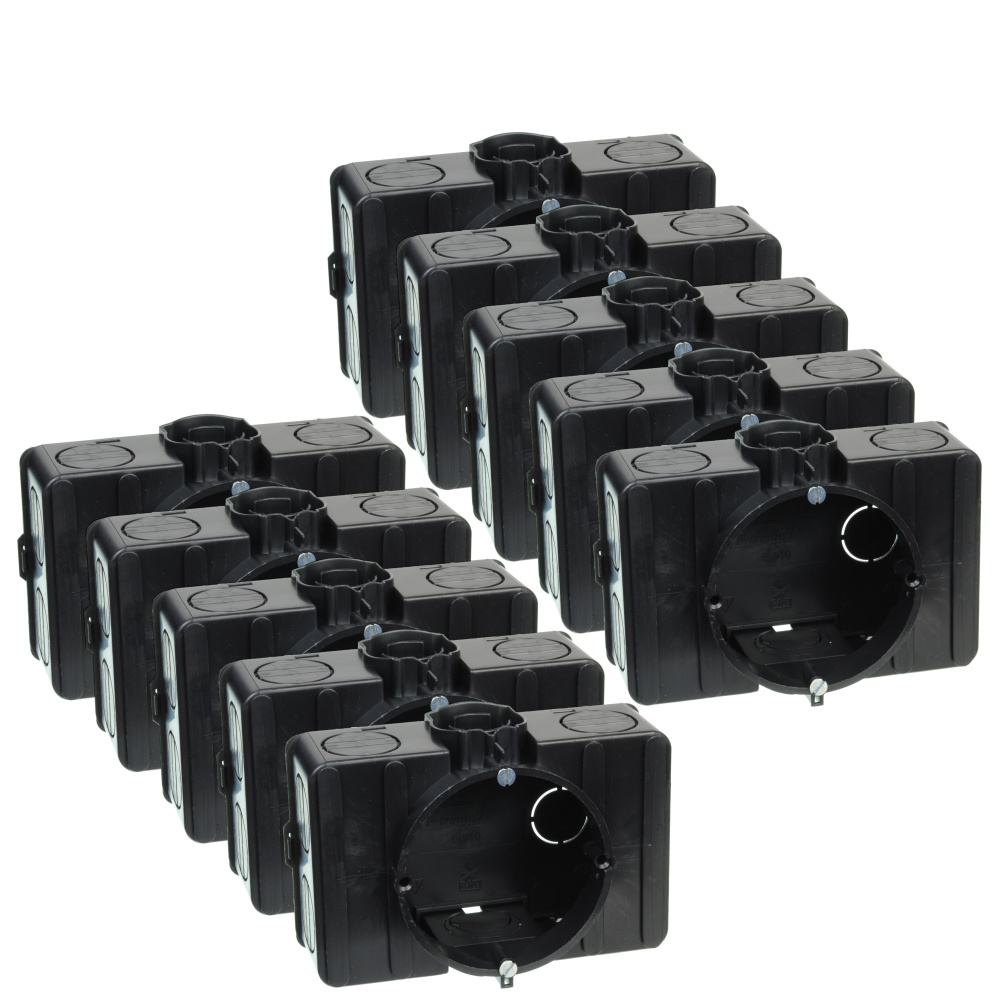 Unterputz-Gerätedose mit seitlichen Klemmräumen, E510, Inhalt: 10, Stück, Schwarz