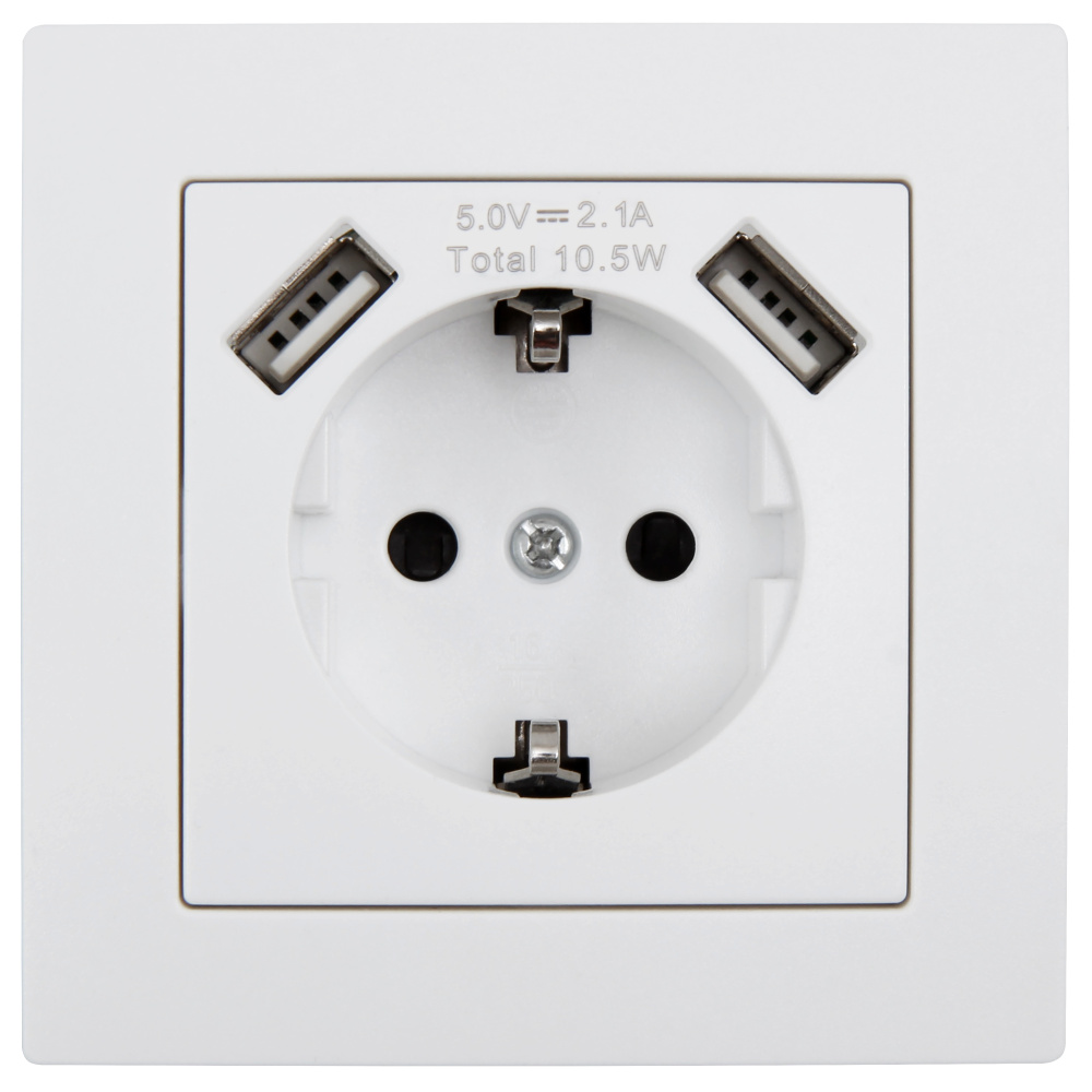 Schutzkontakt-Steckdose-USB im Schalter-Programm FLAIR in Weiß