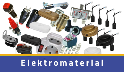 Vielfältiges Elektromaterial, darunter Kabel, Schalter, Steckdosen und Installationszubehör, bereit für professionelle Elektroinstallationen.